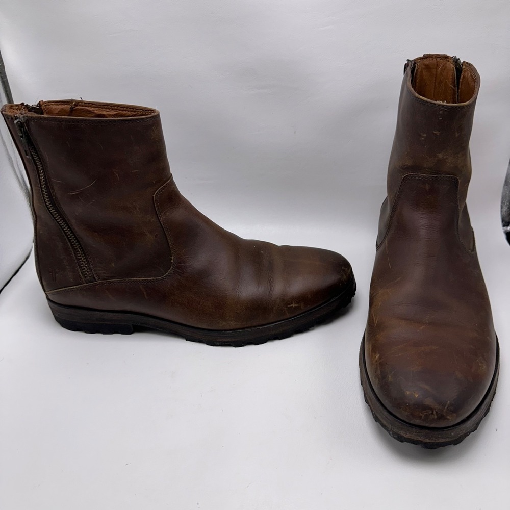 Frye Tyler Double Zip Men's Boots 11 D Brown Leather Ankle Moto Combat 4001